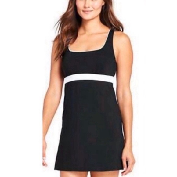 Lands' End Black and White Swim Dress Tankini Top size 14 - Picture 1 of 11